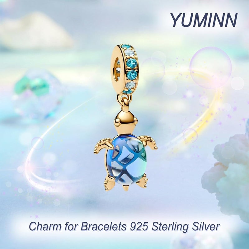YUMINN سحر فضة استرلينية 925 للأساور، سحر الحب والقلب، خرز متدلي من زهور الكرز، مجوهرات للنساء - Image 1